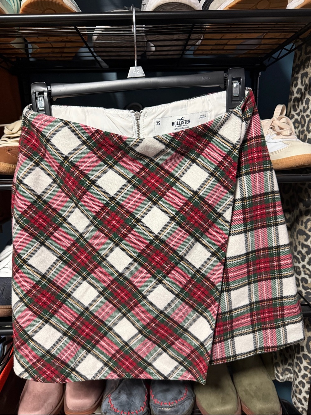 Hollister Red, Green & Cream Plaid Mini Skirt